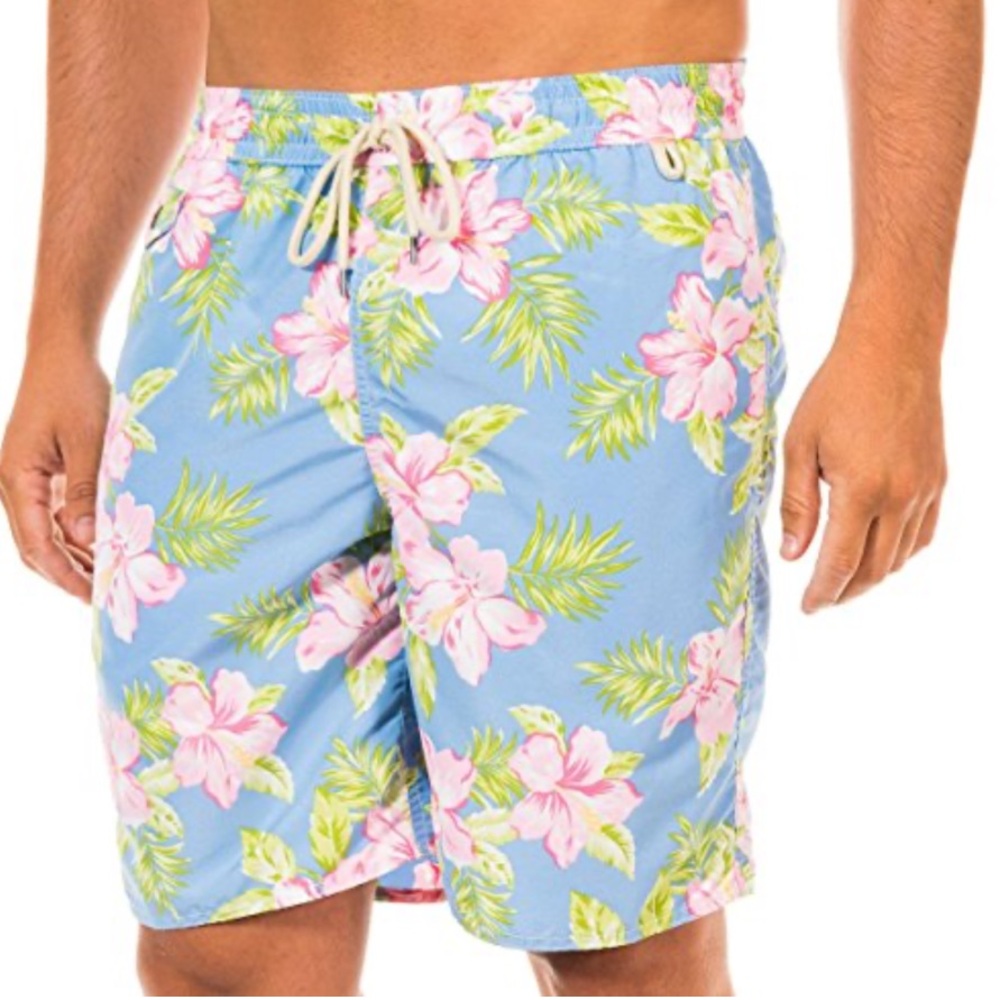 Polo Ralph Lauren Swim Trunk Board Shorts Men S 26x18 Lined Hibiscus Floral 8.5”